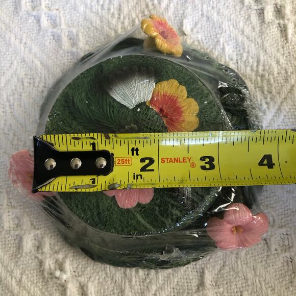 Vintage NOS Hummingbird Resin Coaster Set w/ Holder 3.5″ Birds & Blooms - Picture 7 of 8